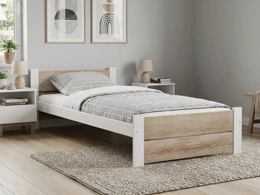 Łóżko IKAROS DOUBLE 80 x 200 cm, białe/dąb sonoma Stelaż: Bez stelaża, Materac: Materac Deluxe 10 cm