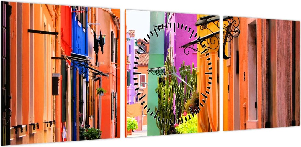 Obraz - Kolorowy dom w Burano, Wenecja (z zegarem) (90x30 cm)