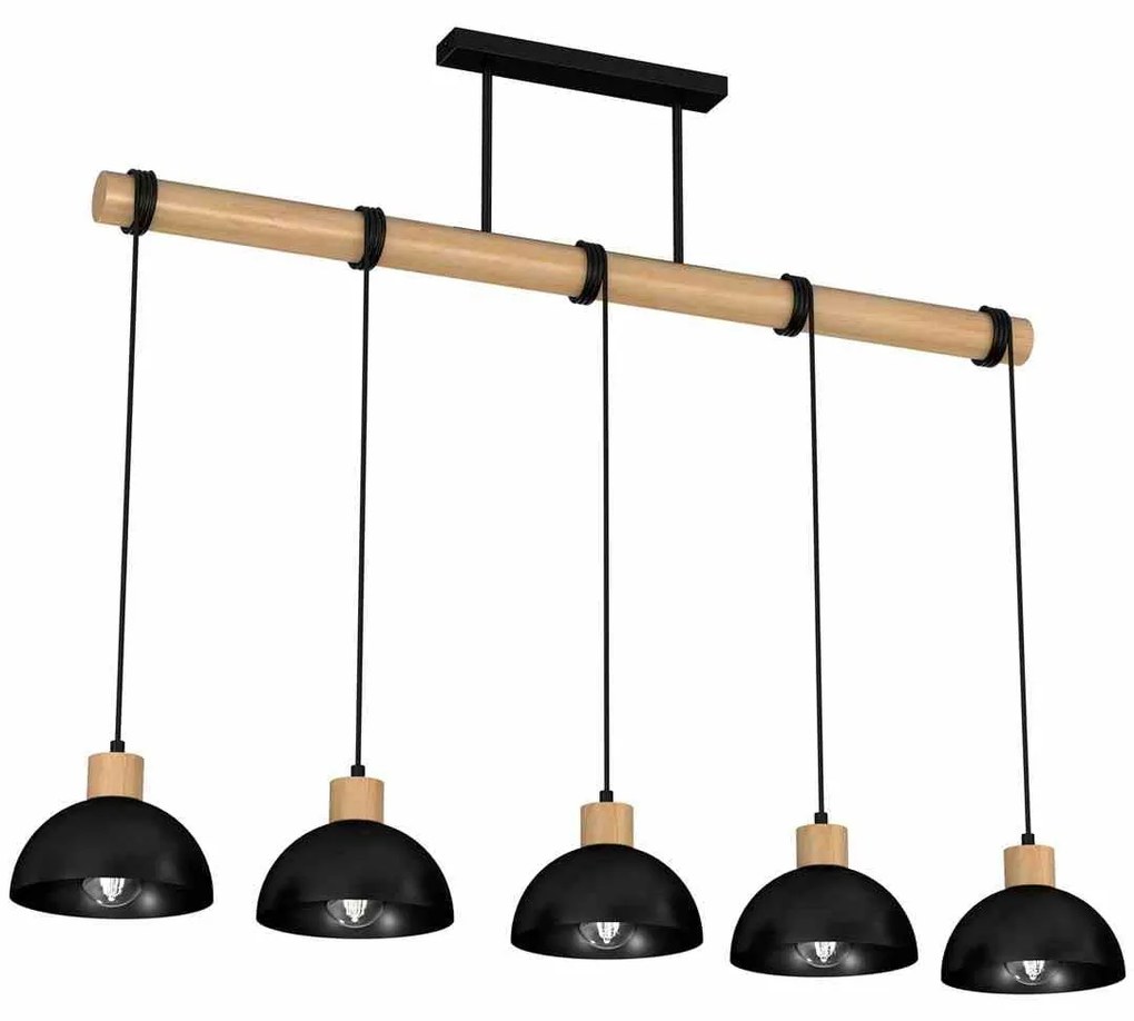 Lampa wisząca, czarna, drewno, 5 kloszy ERIK Black/Wood 5xE27