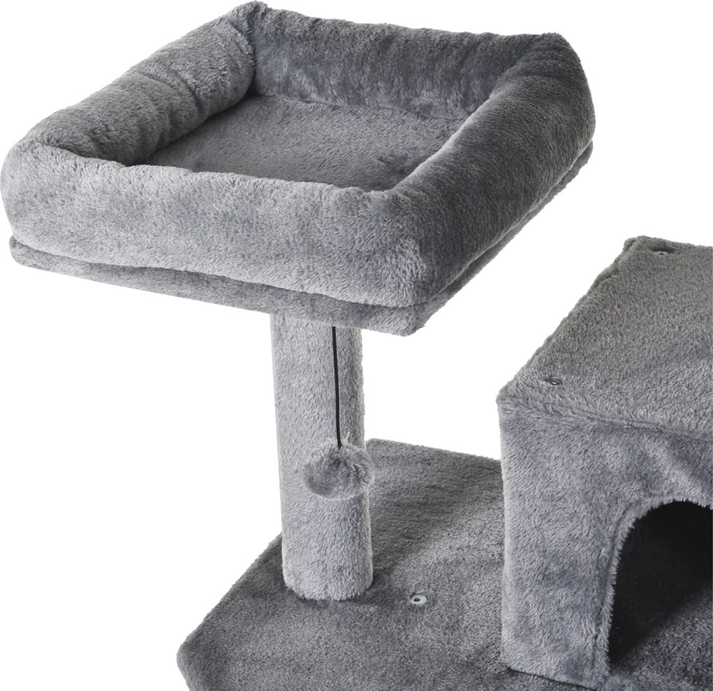 PawHut Duży drapak dla kotów 145 cm, z hamakiem, drzewko do wspinaczki dla kotów, drapak z jaskiniami i słupkami obszytymi sizalem, Jasnoszary