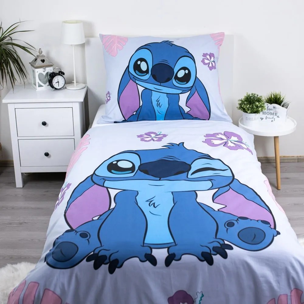 Niebieska/fioletowa bawełniana pościel dziecięca jednoosobowa 140x200 cm Lilo and Stitch "Cute" – Jerry Fabrics