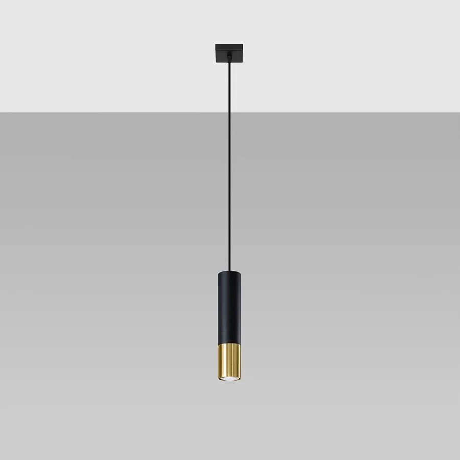 Lampy wiszące nowoczesny Zarpex, stal - 1 źródło światła 4000K - L.8 x H.100 cm - czarny/złoty