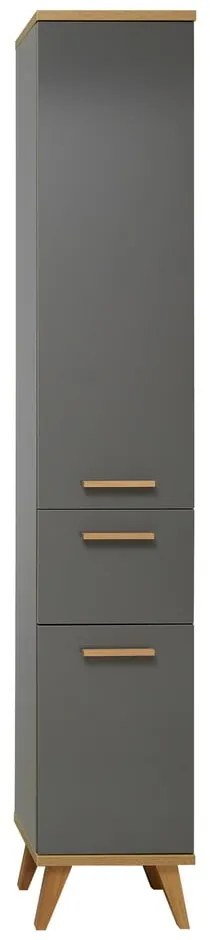 Szara wysoka/wąska szafka łazienkowa w dekorze dębu 35,5x205 cm Quickset 924 – Pelipal
