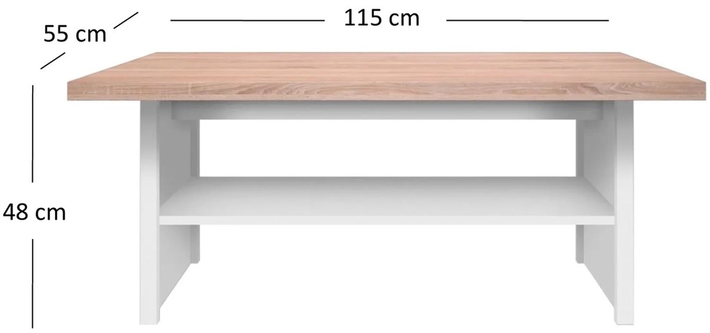 Ława z Półką do Salonu ELEGO 115 cm Biała Nowoczesna