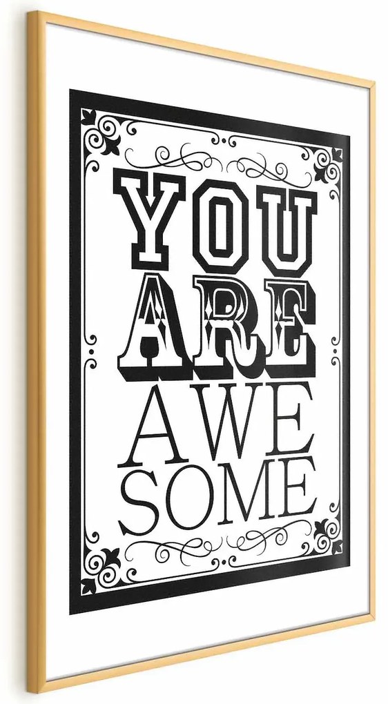 Plakat You are awesome 29,7x42 cm z ramą złotą bez marginesu ARTGEIST B