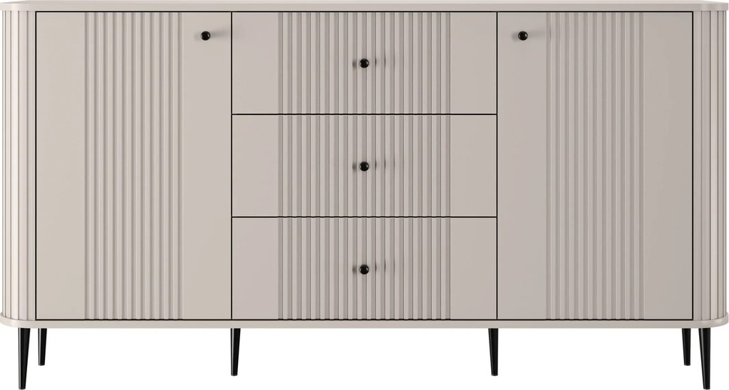 Komoda Vesper 160 cm z szufladami na nóżkach - kaszmir / czarne nogi