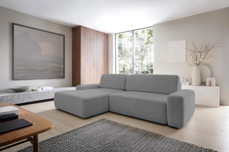 Narożnik BOULI Lewostronny z Elektryczną Regulacją wolnostojący tkanina Raven 10 Szary DOMO HOME