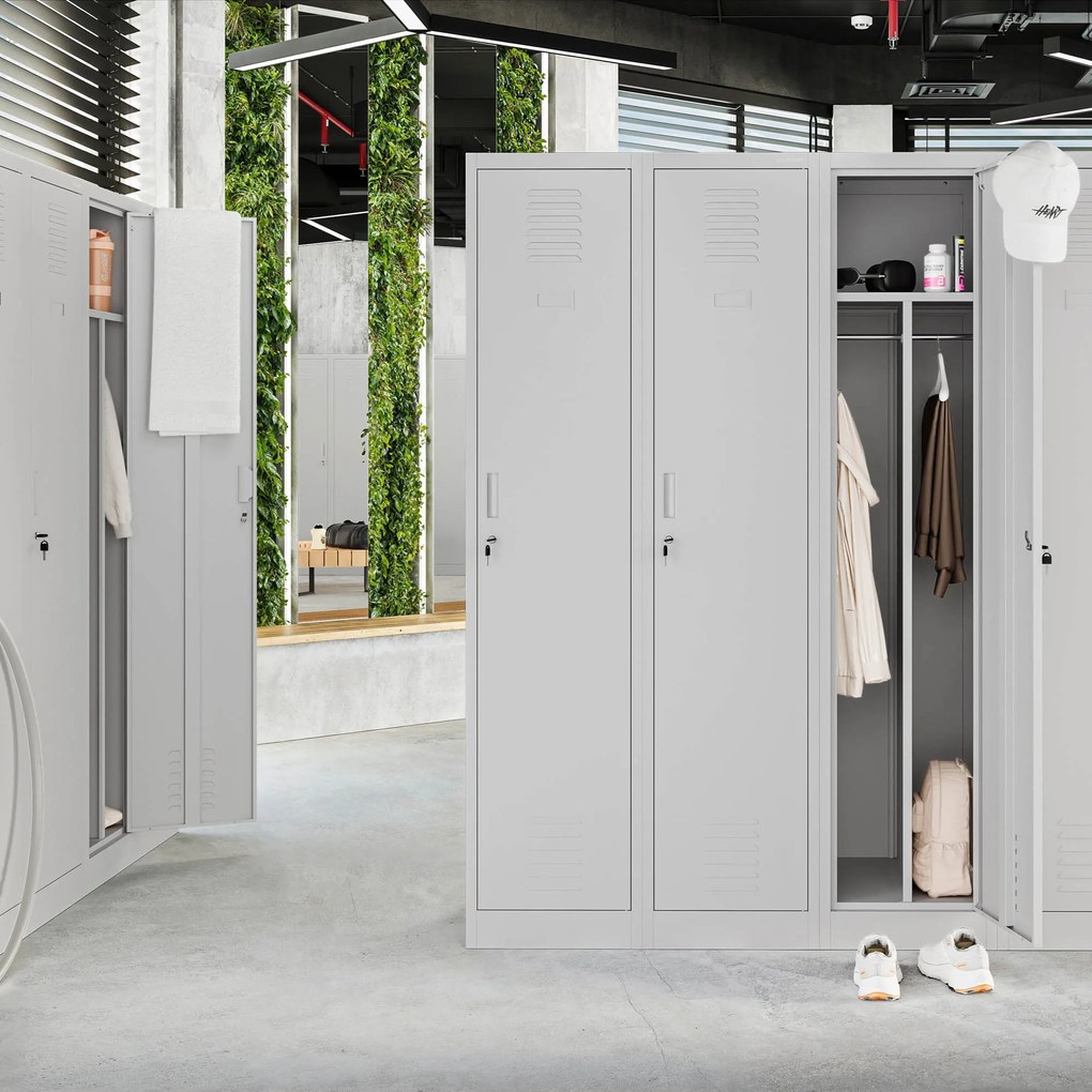 Szafka ubraniowa BHP szara: czterokomorowa KACPER, 800 x 1800 x 500 mm