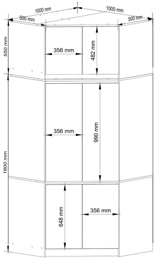 Skandynawska szafa narożna z nadstawką dąb artisan + biały P9-F65