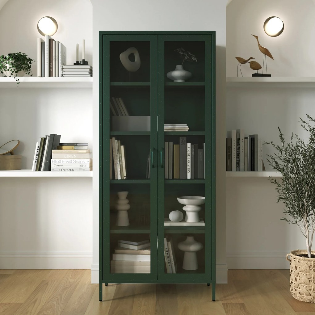 Witryna szklana do salonu butelkowa zieleń Modern ANGELO 800 x 1850 x 450 mm