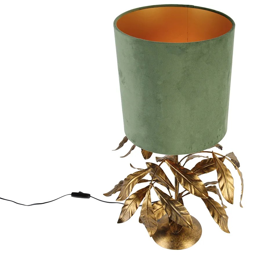 Stylowa lampa stołowa antyczne złoto z zielonym abażurem - Linden klasyczny/Antyczny Oswietlenie wewnetrzne