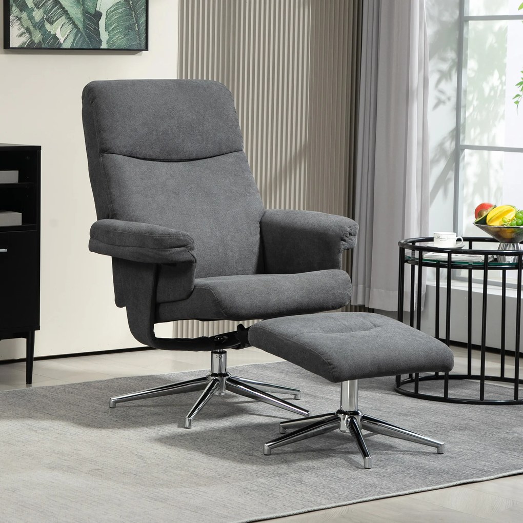 HOMCOM Fotel relax z podnóżkiem, regulowane oparcie, wykończenie aksamitem, do 150 kg, Antracyt