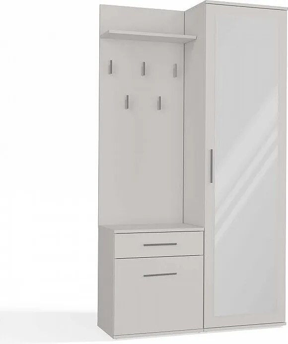 Garderoba Duo | Biała | 100x35x180 cm |Szafa, Lustro, Wieszak, Szuflada, Szafka