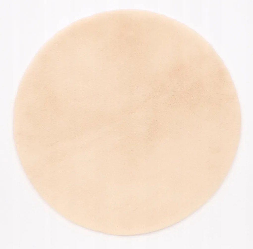 Dywanik futrzany kremowy okrągły FI80cm miękki puszysty guma antypoślizgowa