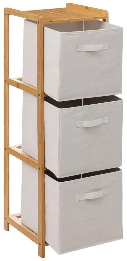 Wysoki regał bambusowy TIDY z 3 materiałowymi koszami, wys. 109,5 cm