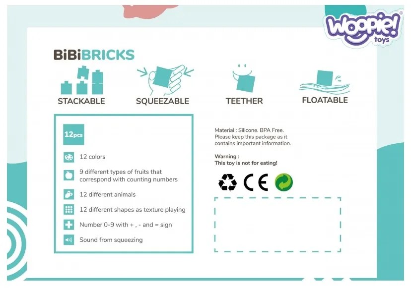 Woopie baby klocki sensoryczne układanka do ściskania dźwięk 12 el.