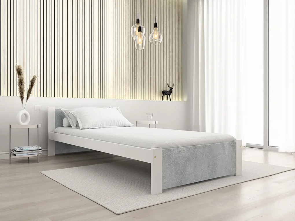 Łóżko IKAROS 90 x 200 cm, beton/biały Stelaż: Ze stelażem listwowym rolowanym, Materac: Materac Sommera 18 cm