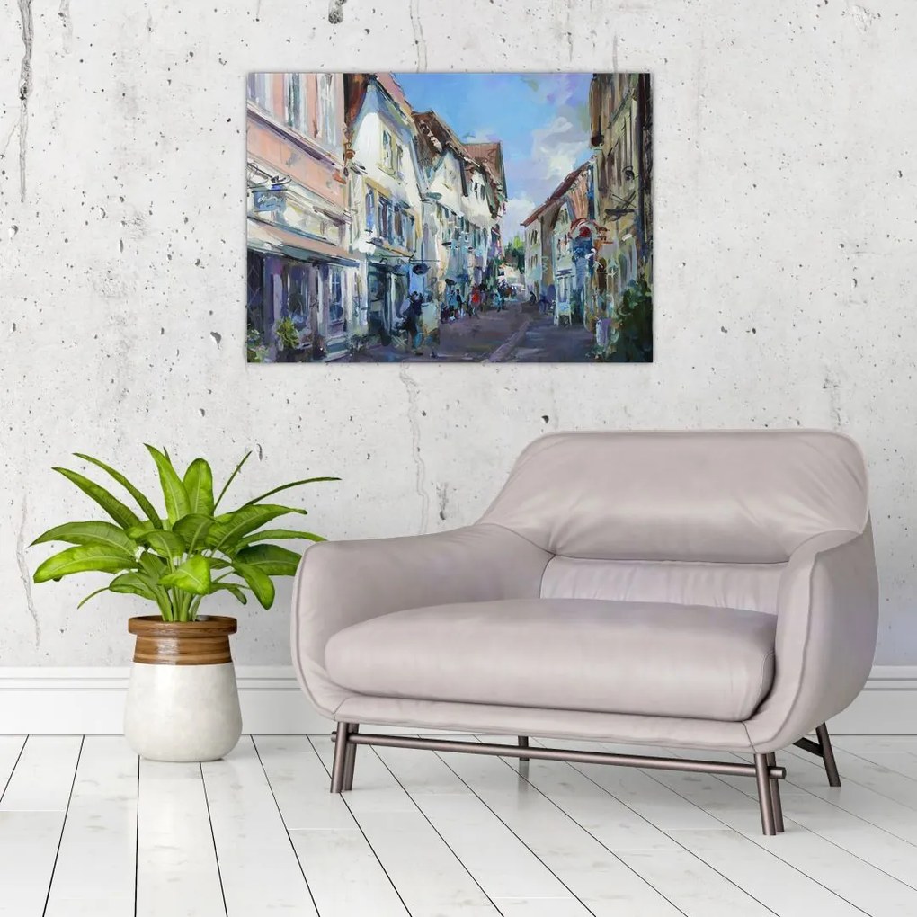 Obraz na szkle - Aleja starego miasta, malarstwo akrylowe (70x50 cm)