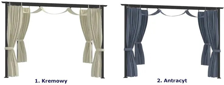 Antracytowe zadaszenie ogrodowe z zasłonami G4-W77