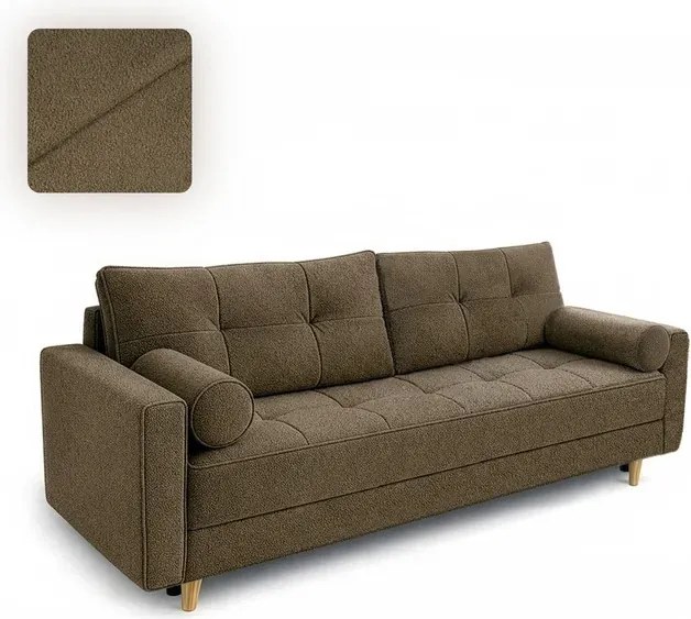 Sofa z Funkcją Spania LONAR Brązowa Boucle Japandi