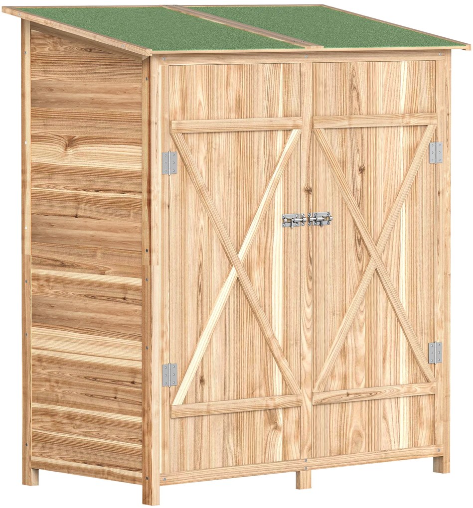 Outsunny szafka ogrodowa 140×75×157 cm – drewniana, z stolikiem, zamykana