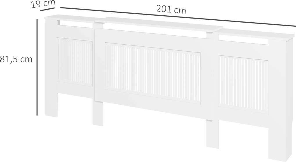 HOMCOM Osłona grzejnika, design z lamelami, regulowana długość 125-201 cm, MDF, Biała