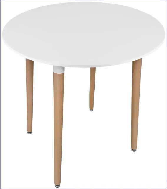Biały okrągły stół na drewnianych nogach 80 cm - Minte 4X
