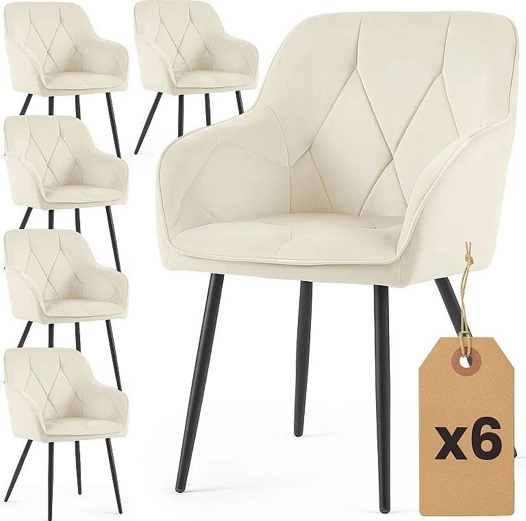 6x Welurowe krzesło tapicerowane pikowane Kremowe DIAMANTE Czarne nogi