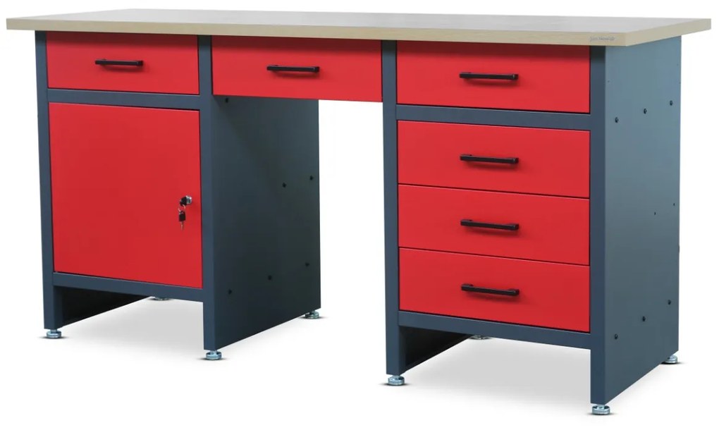 Stół warsztatowy FRANK, 1700 x 850 x 600 mm, antracytowo-czerwony