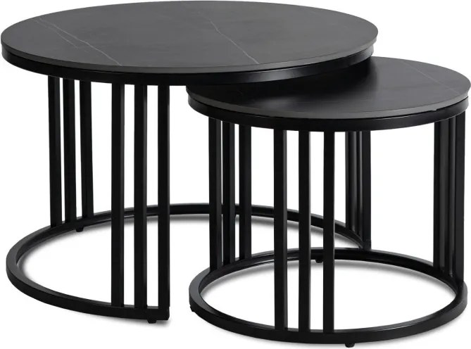 Zestaw Stolików Kawowych JERRY Czarny Marmur/Czarny do Salonu Nowoczesny