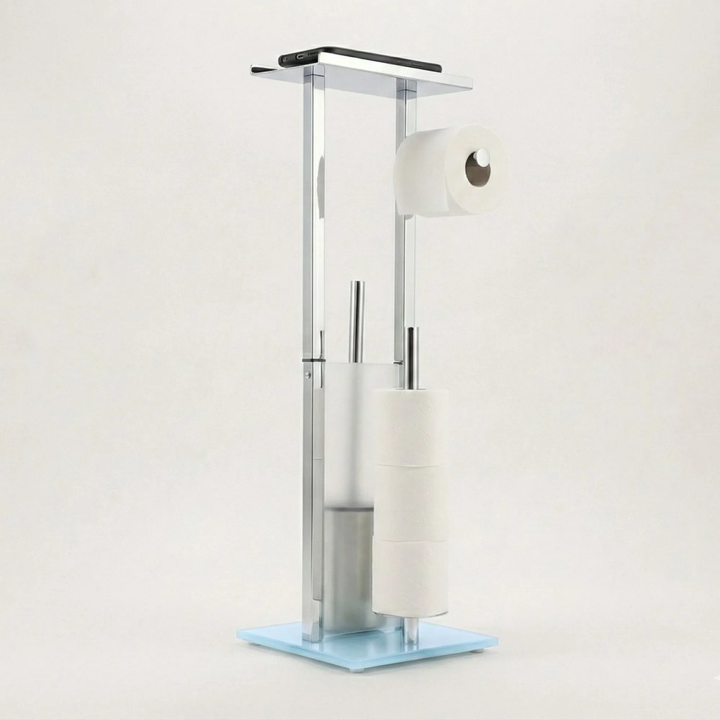 Stojak na papier toaletowy i szczotkę do WC z półką na telefon HYLLA,  65 cm