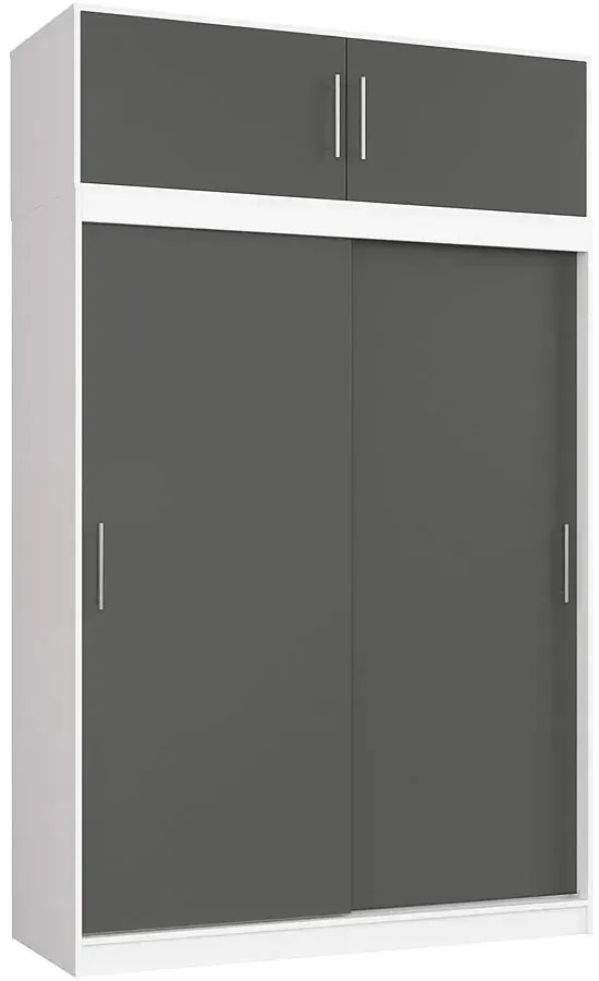 Przesuwna szafa z półkami i drążkiem biały + szary E8-N83