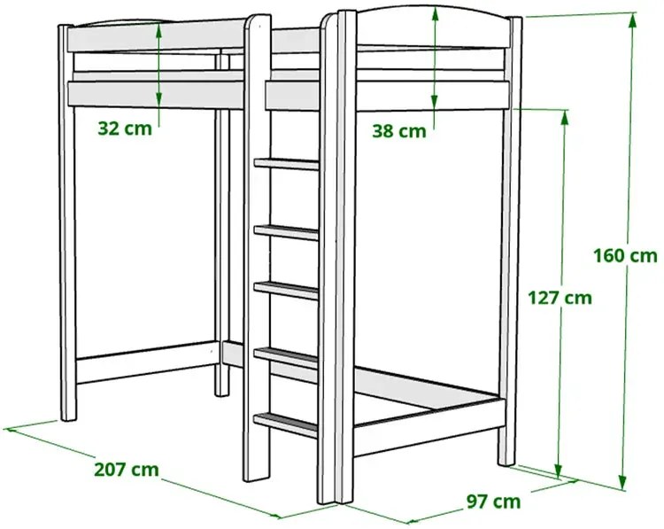 Dziecięce łóżko na funkcjonalnej antresoli, sosna - Igi 3X 200x90 cm