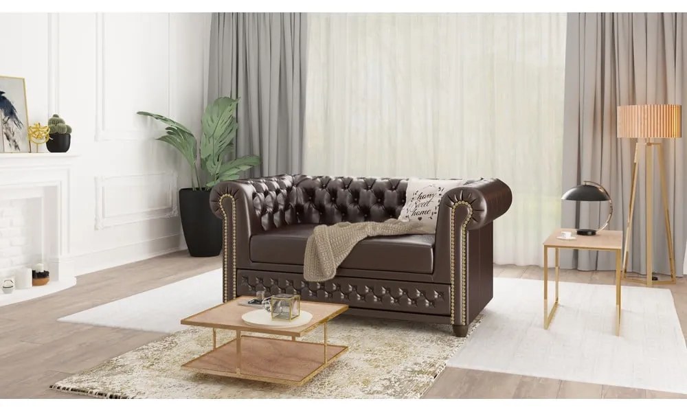 Ciemnobrązowa rozkładana sofa z imitacji skóry 148 cm York – Ropez