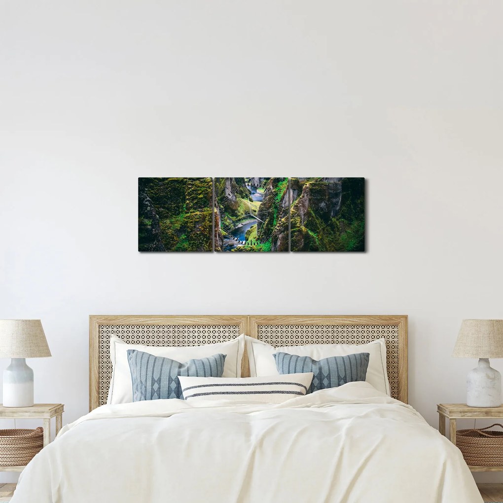 Obraz - Rzeka w skalistej dolinie (z zegarem) (90x30 cm)