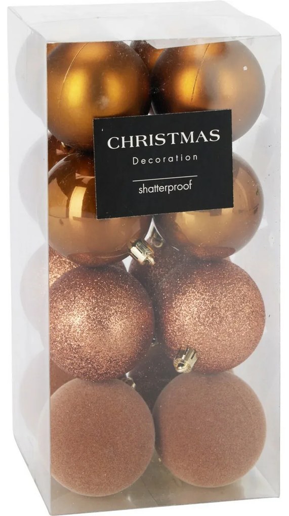 Zestaw 16 szt. ozdób świątecznych Festive Sparkles, złoto-brązowy, śr. 6 cm, plastik, śred. 6 cm