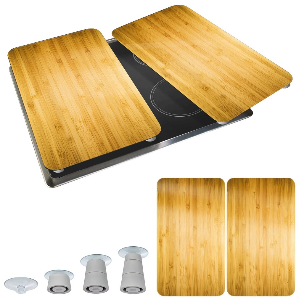 Szklane płyty ochronne WOODEN LOOK na kuchenkę – 2 sztuki, WENKO