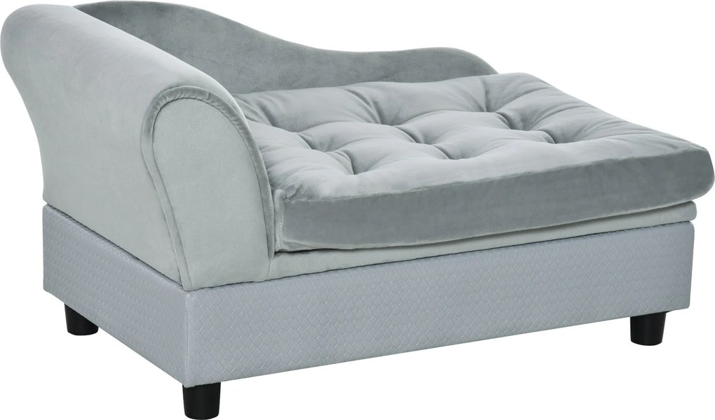 PawHut Sofa dla psa z matą i skrzynią, drewno+plusz, jasnoniebieski, 76x45x41,5cm | Aosom PL