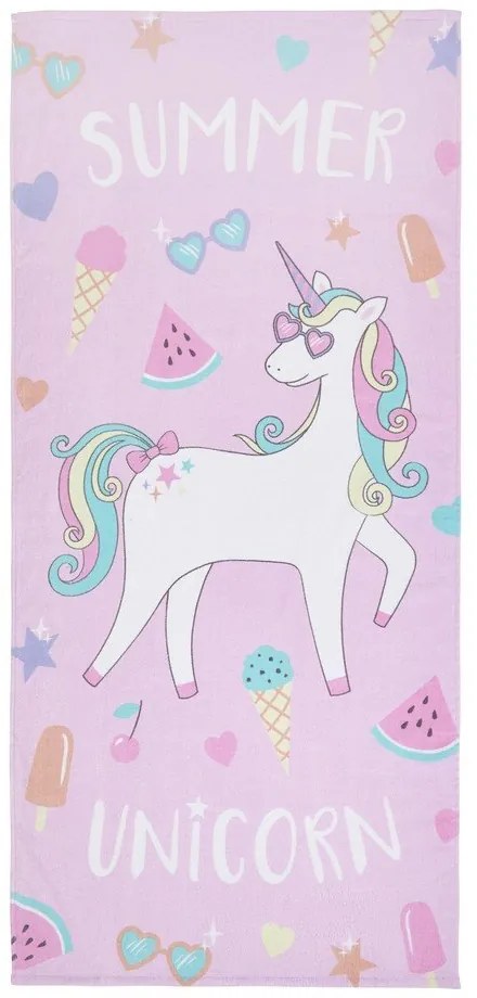 Różowo-fioletowy bawełniany ręcznik plażowy 76x160 cm Summer Unicorn – Catherine Lansfield