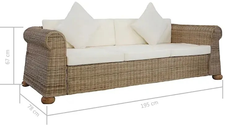 Brązowa 3-osobowa sofa z rattanu - Asha