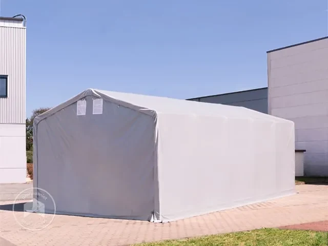 TOOLPORT 4x10m Hala namiotowa - 3,0 m wysokość ścian bocznych z bramą na zamek błyskawiczny, PVC 850, szary, ze statyką (podłoże gruntowe) - (93853)
