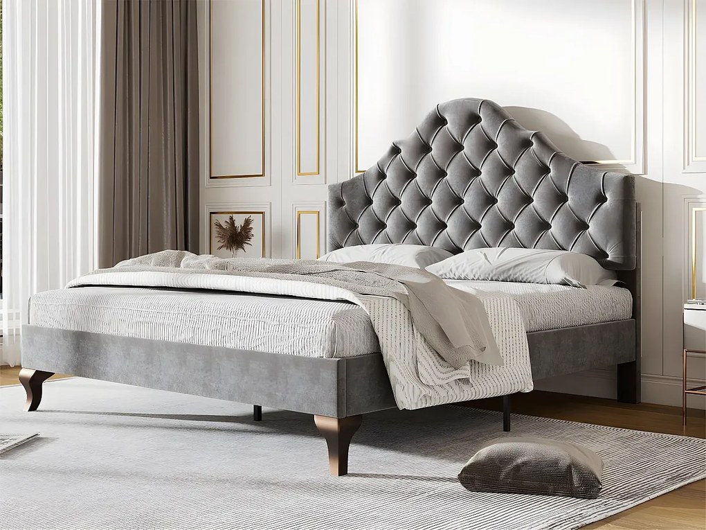 Łóżko tapicerowane 90x200cm z weluru z regulowanym wezgłowiem + stelaż na listwy - Szary