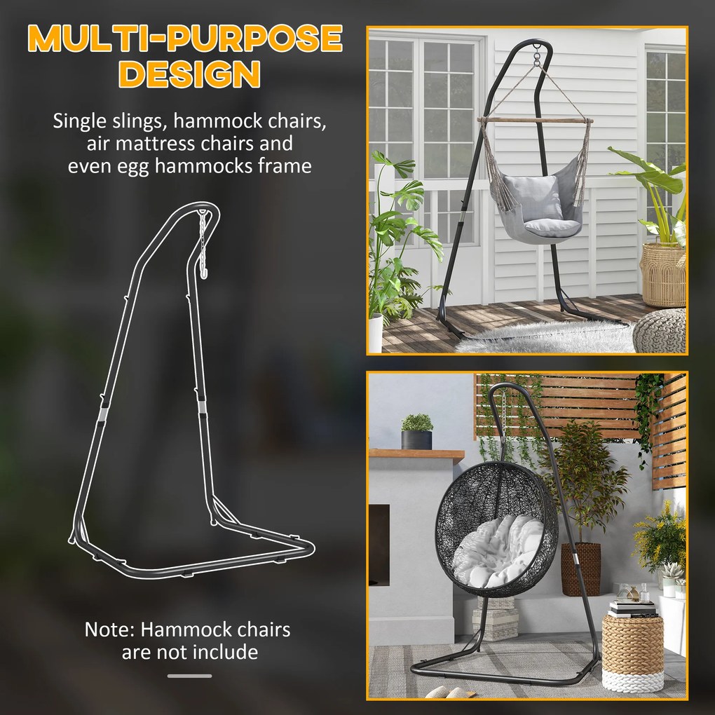 Outsunny Stojak do fotela wiszącego Stojak do fotela bujanego, 133 cm x 116 cm x 195/230 cm, Czarny