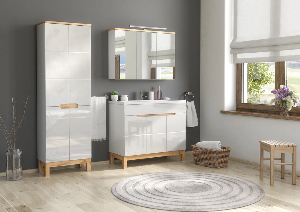 Wisząca szafka łazienkowa z lustrem 100 cm Bali 845, biała