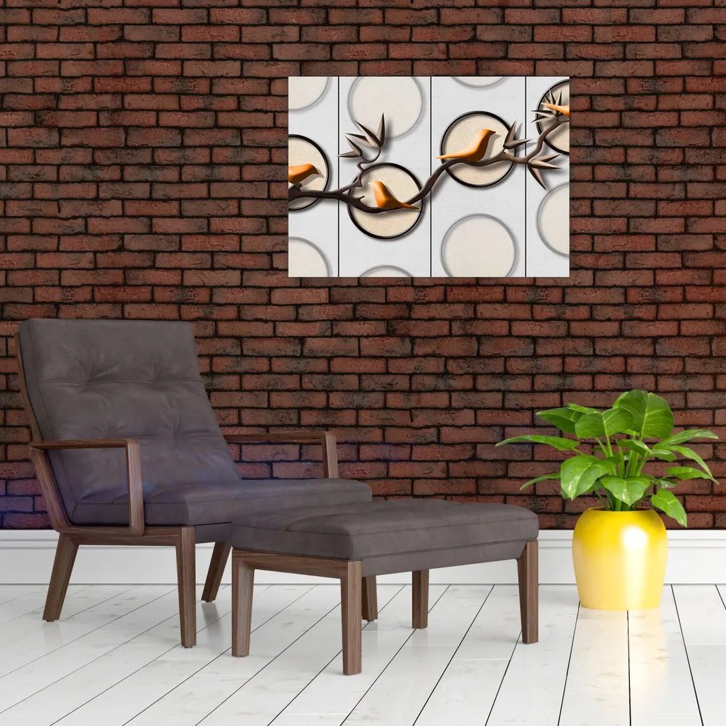 Malarstwo artystyczne - Ptaki na gałęzi (70x50 cm)