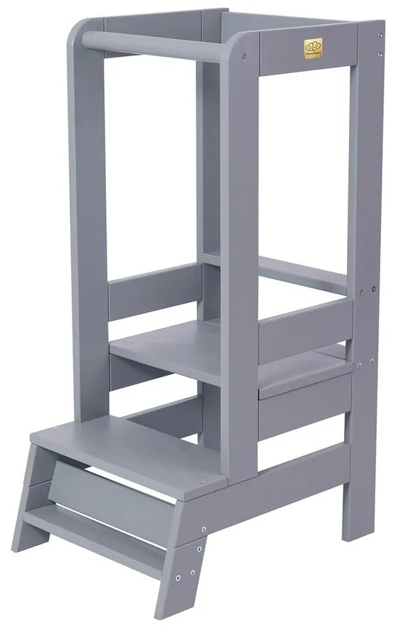 Szary pomocnik kuchenny dla dzieci z litego drewna sosnowego Montessori – Meowbaby