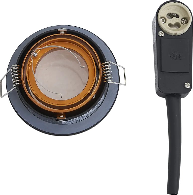 Zestaw 6 nowoczesnych reflektorów wpuszczanych czarno-złotych, obrotowych i uchylnych IP44 - Chuck