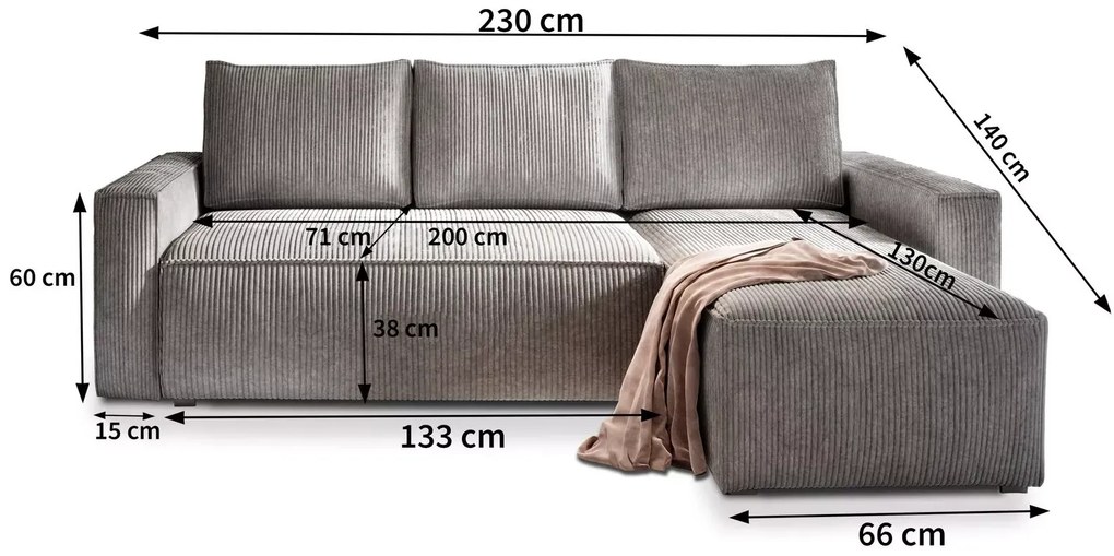 Szary narożnik SMART COSARO, dwustronny + 2 poduszki GRATIS