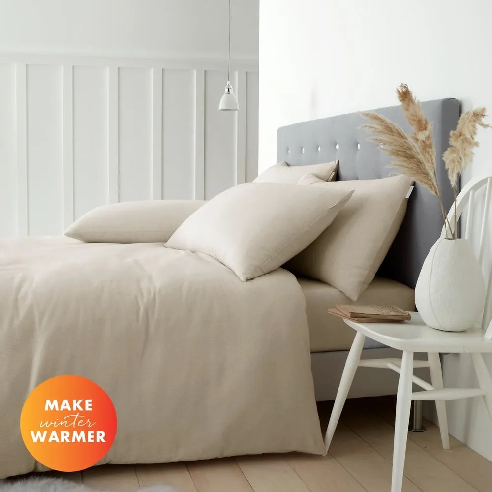 Beżowa flanelowa pościel dwuosobowa 230x220 cm Brushed – Catherine Lansfield