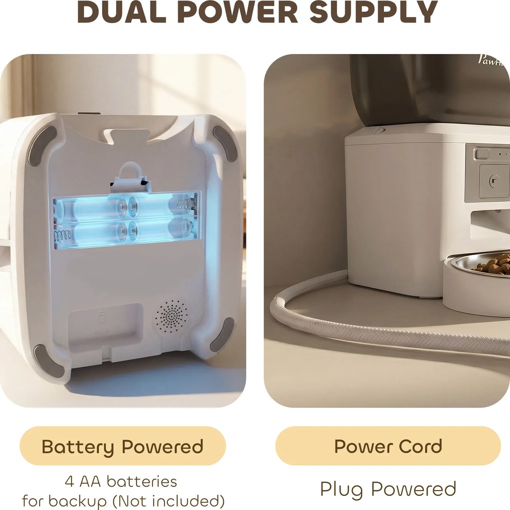 PawHut Automat do karmienia kota z kamerą, 2,4 GHz WLAN, sterowanie aplikacją, 4L automat na 1–10 posiłków, dwukierunkowe audio | Aosom PL